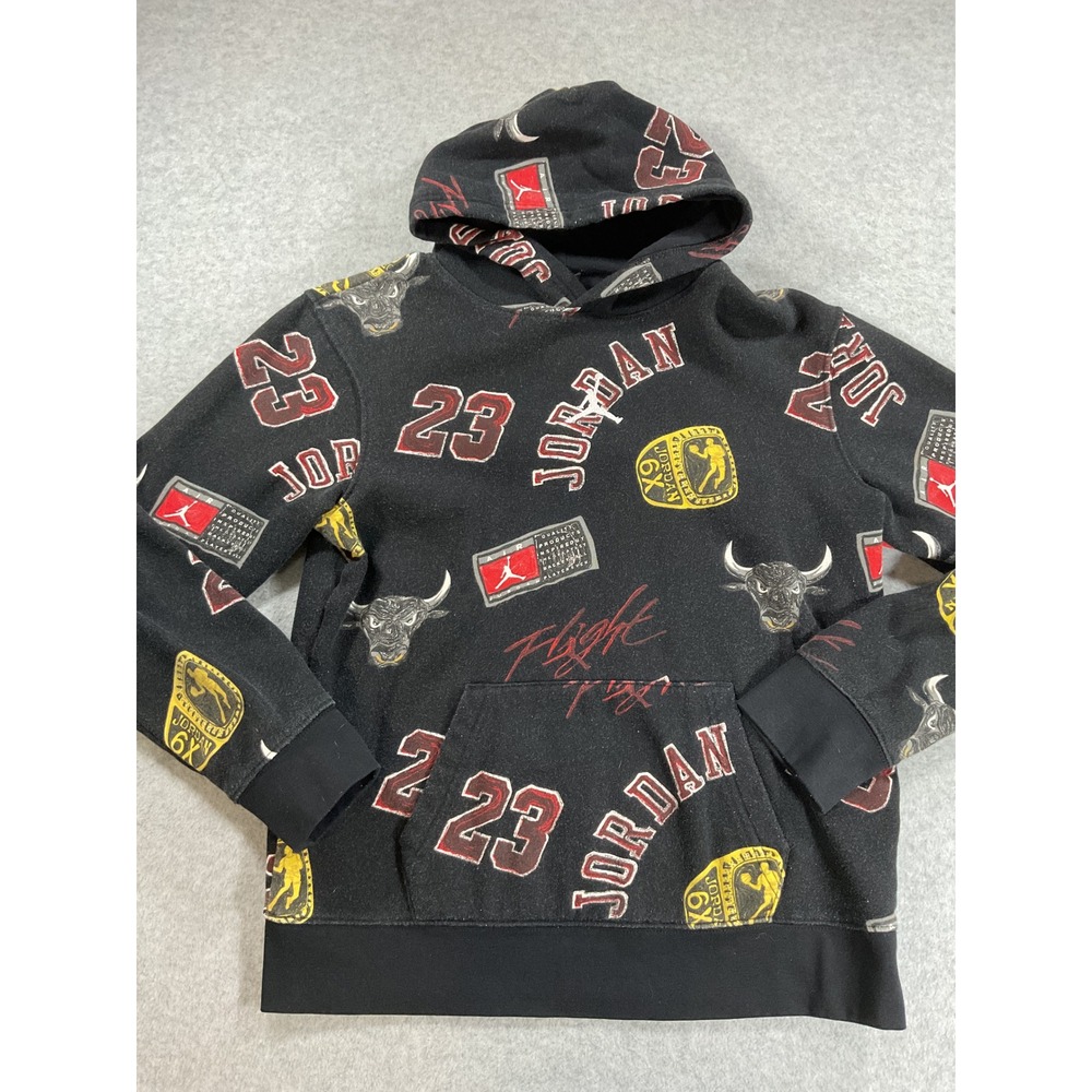 Jordan Boys Black All Over Print Chicago Bulls 23 Flight Hoodie XL C897-023 2089